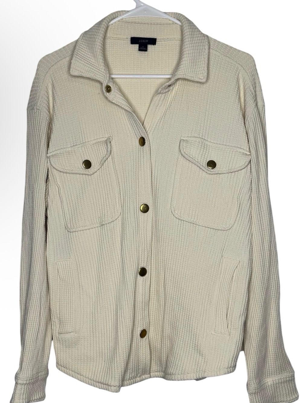 J. Crew Cream Ribbed Button-Front Utility shirt Jacket Shacket Waffle Cream M